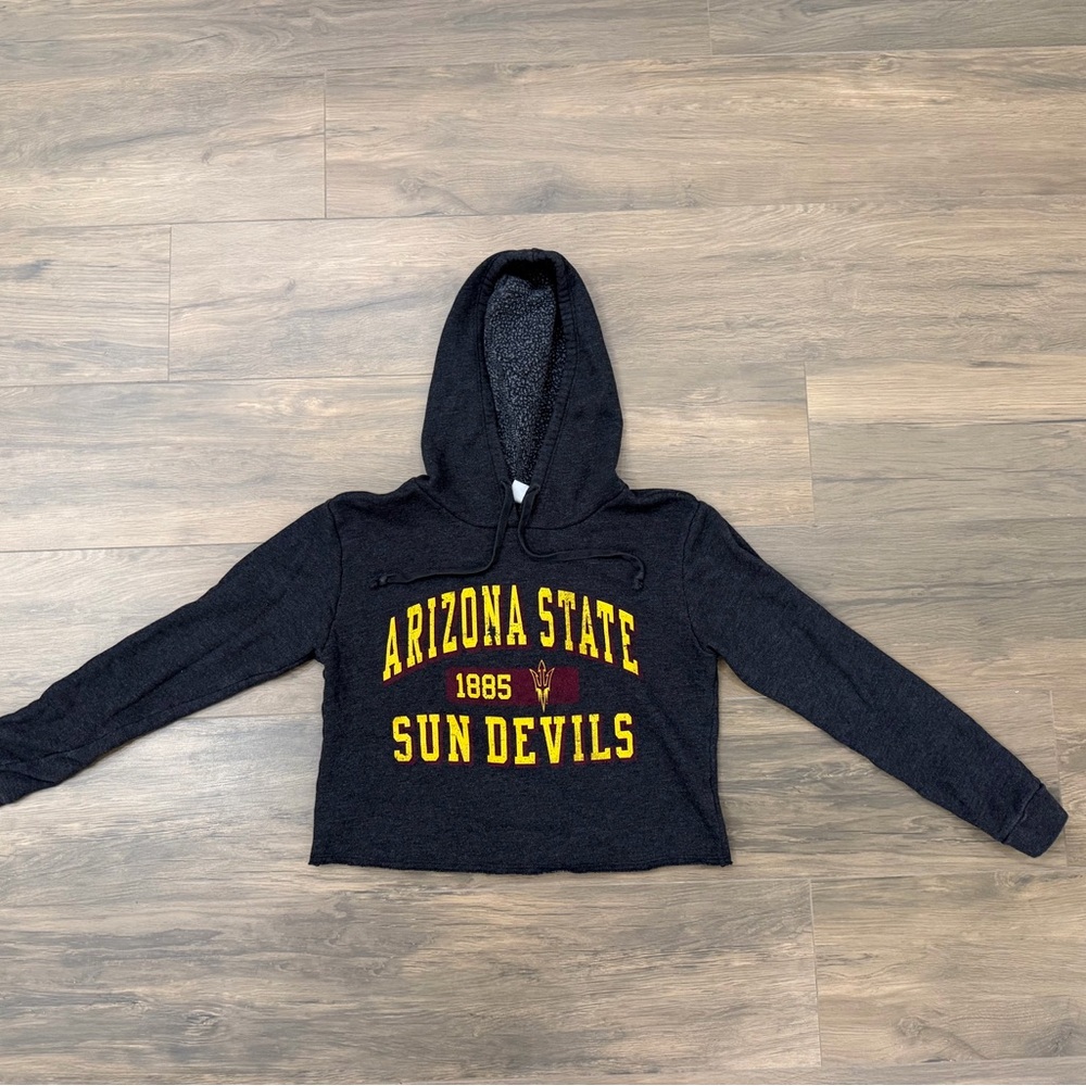 Arizona State Cropped Gray Hoodie with Yellow Print
